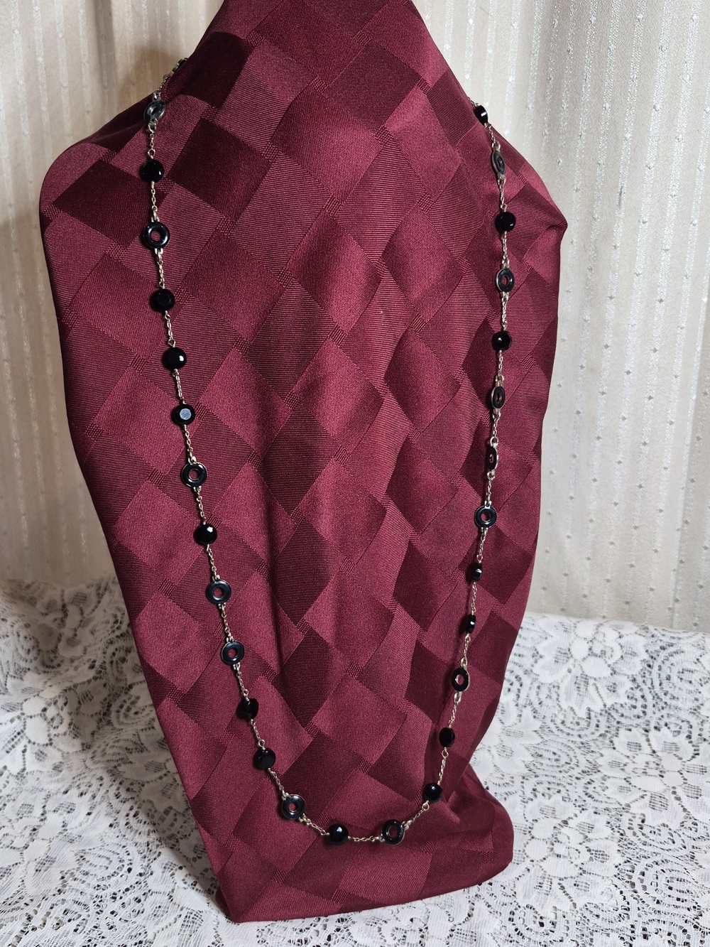 J. Crew Vintage Long Black Onyx Style Station Chain Necklace